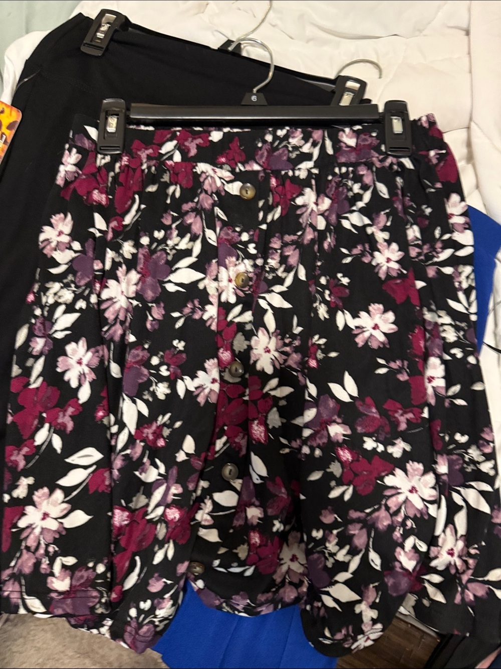 Floral Button-Front A-Line Skirt - Black with Berry and White Floral